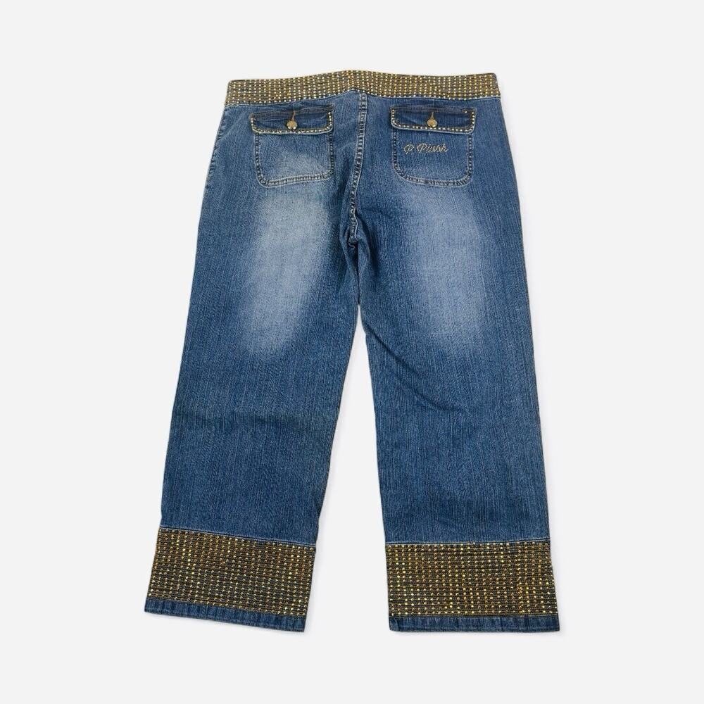 Platinum Plush Jeans Pants Women's 21 Blue Wide Straight Leg Cropped Embellished - Picture 2 of 16